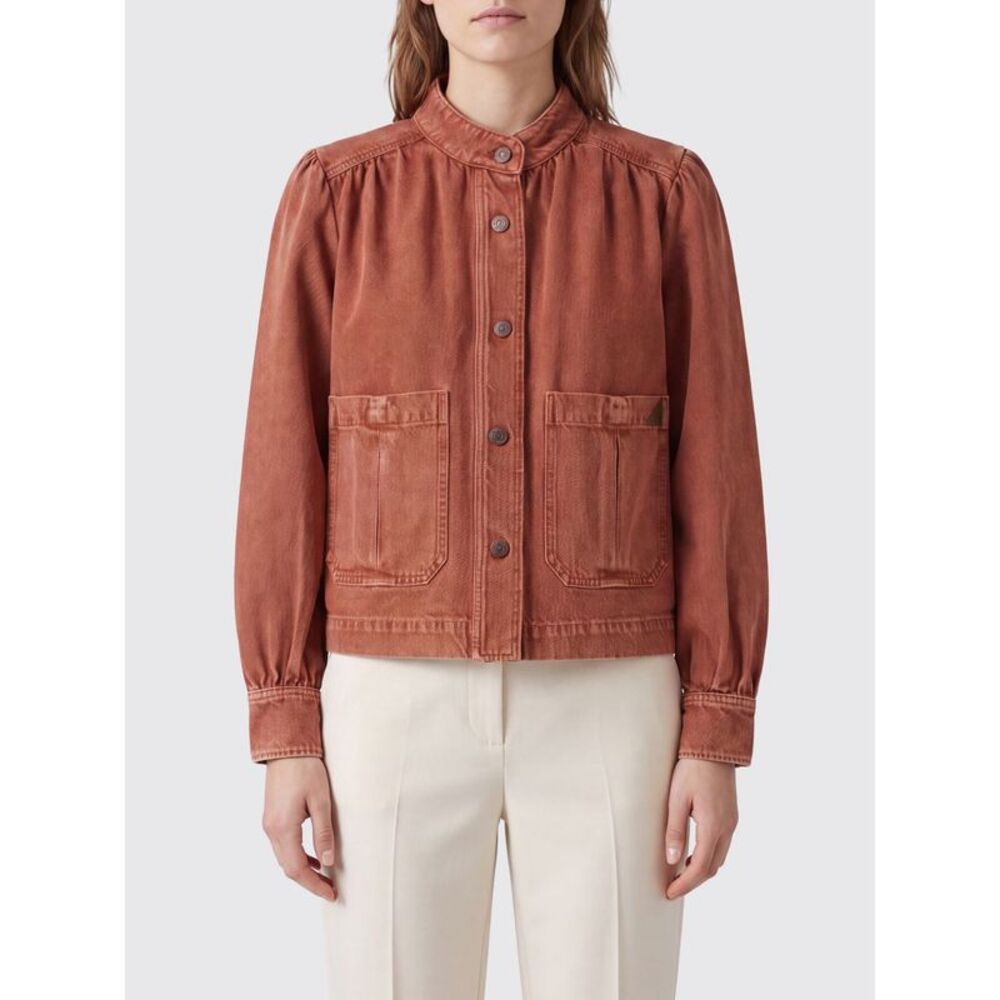 Chloe Women Cropped Denim Jacket Chloe With High Neck And Ruched Shoulders